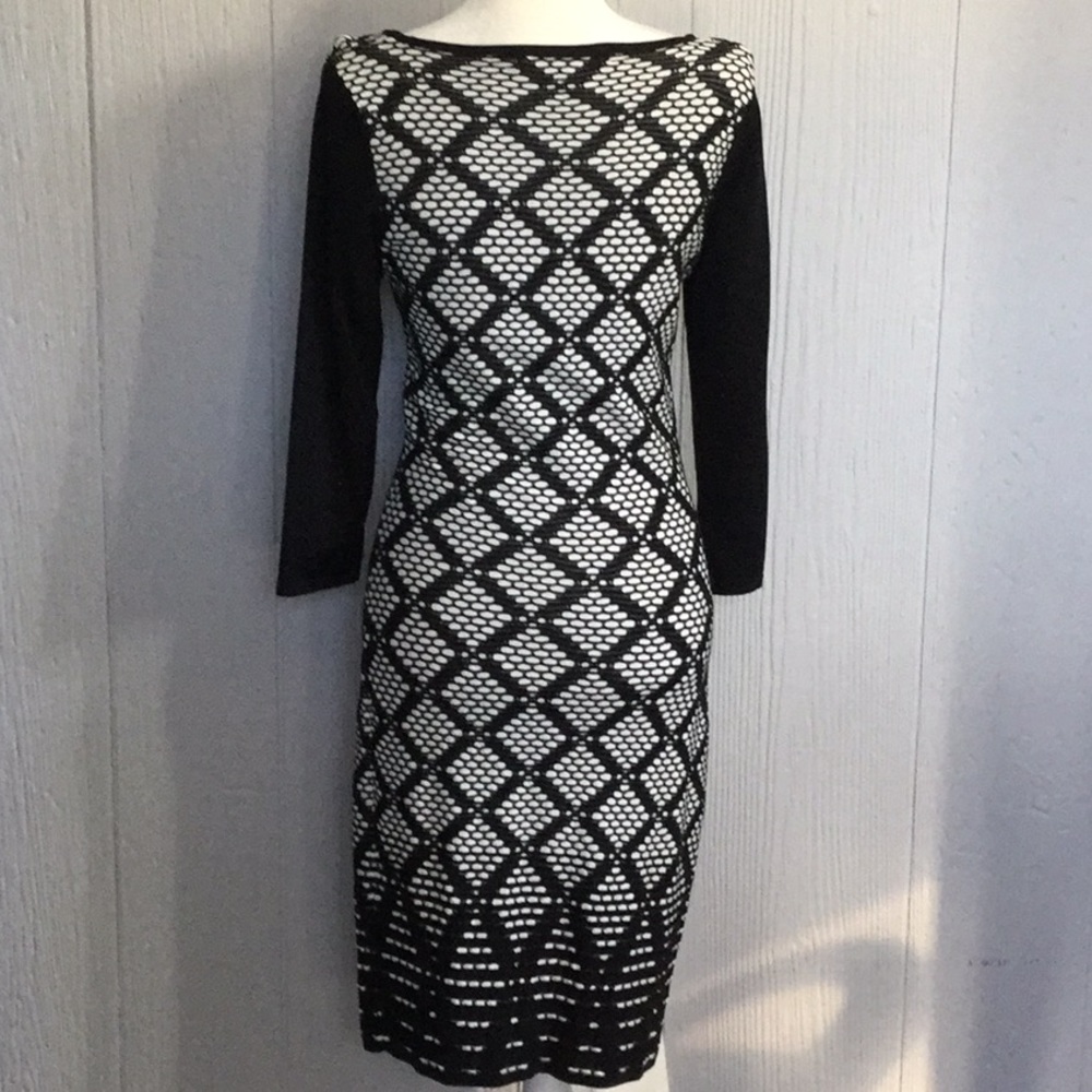 Ivanka Trump Black & White Fitted Knit Dress - Picture 3 of 7